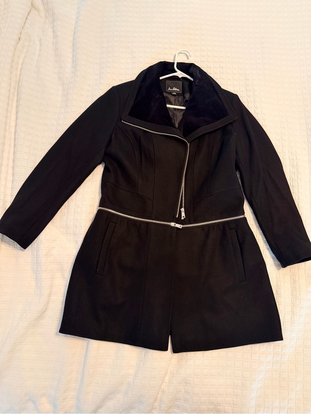 Sam Edelman Black Asymmetrical Coat with Removable Waist Zip